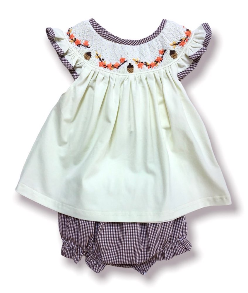Autumn Acorn Smocked Bloomer Set