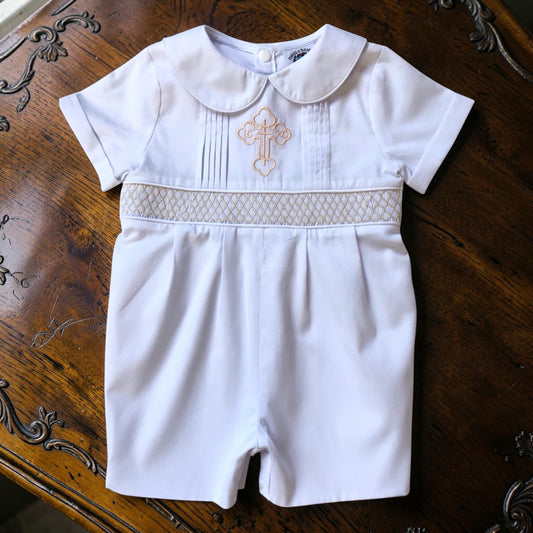 Orthodox Cross Smocked Baby Boy Shortall