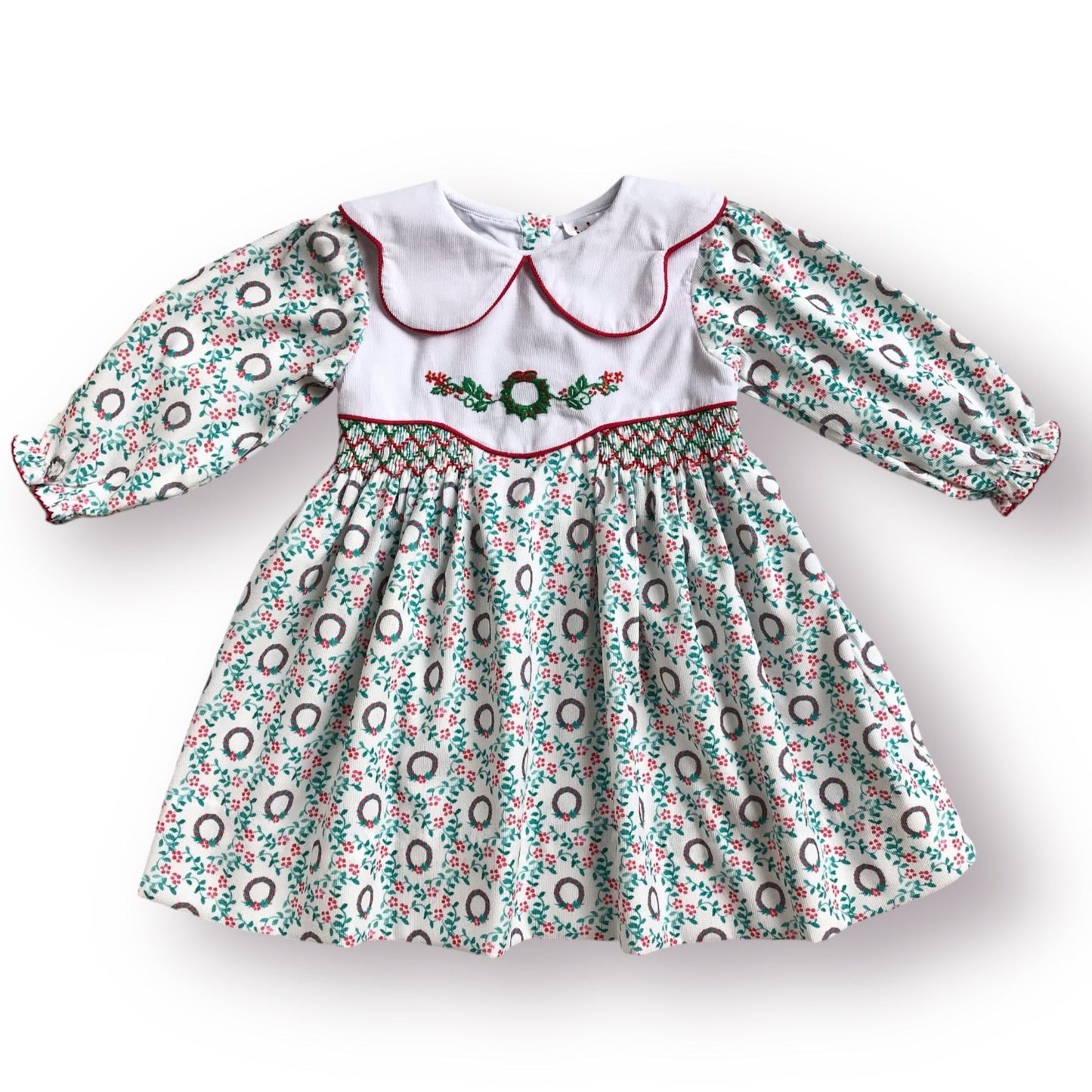 Long Sleeved Smocked Christmas Wreath Dress