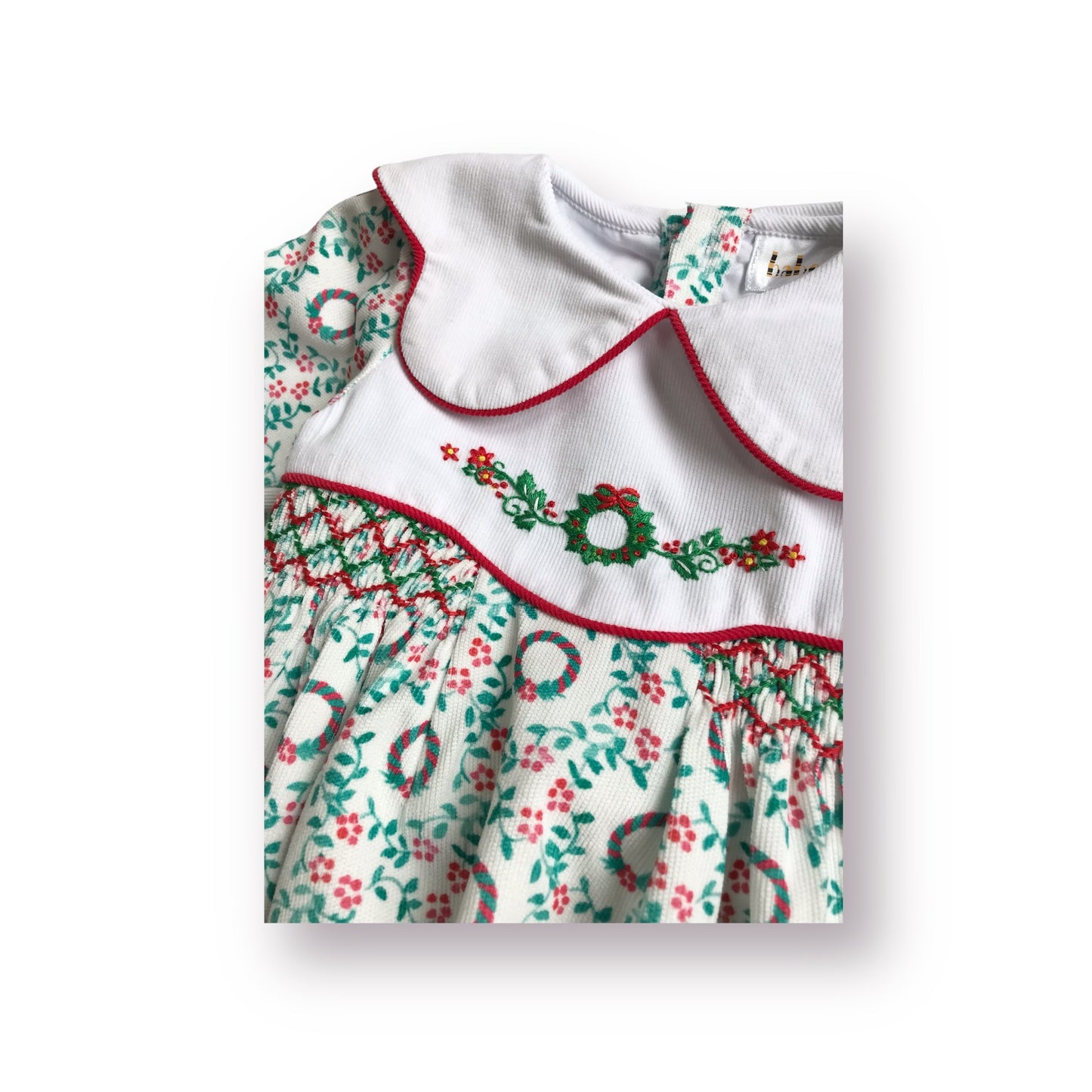 Long Sleeved Smocked Christmas Wreath Dress