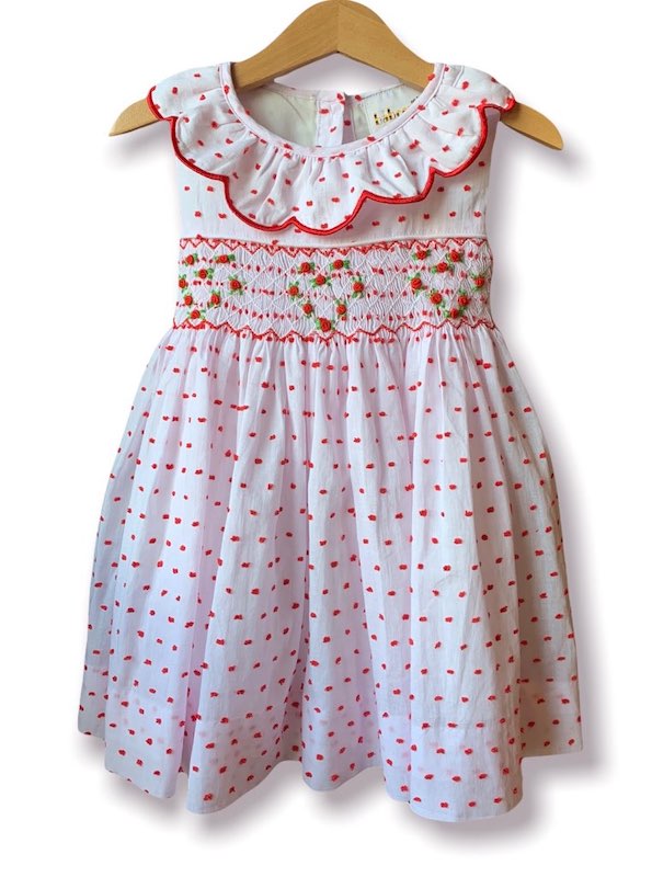 Swiss Dot Smocked Rosettes Valentine Dress Swiss Dot Smocked Rosettes Valentine Dress