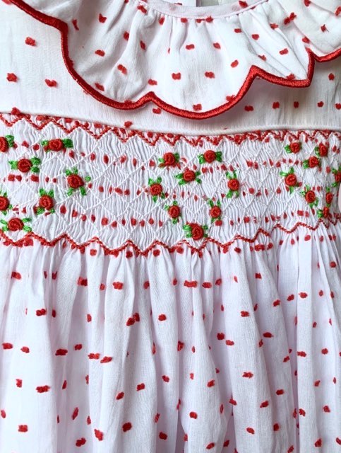 Swiss Dot Smocked Rosettes Valentine Dress