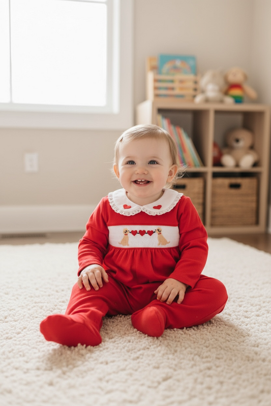Puppy Love Smocked Baby Girl Footie