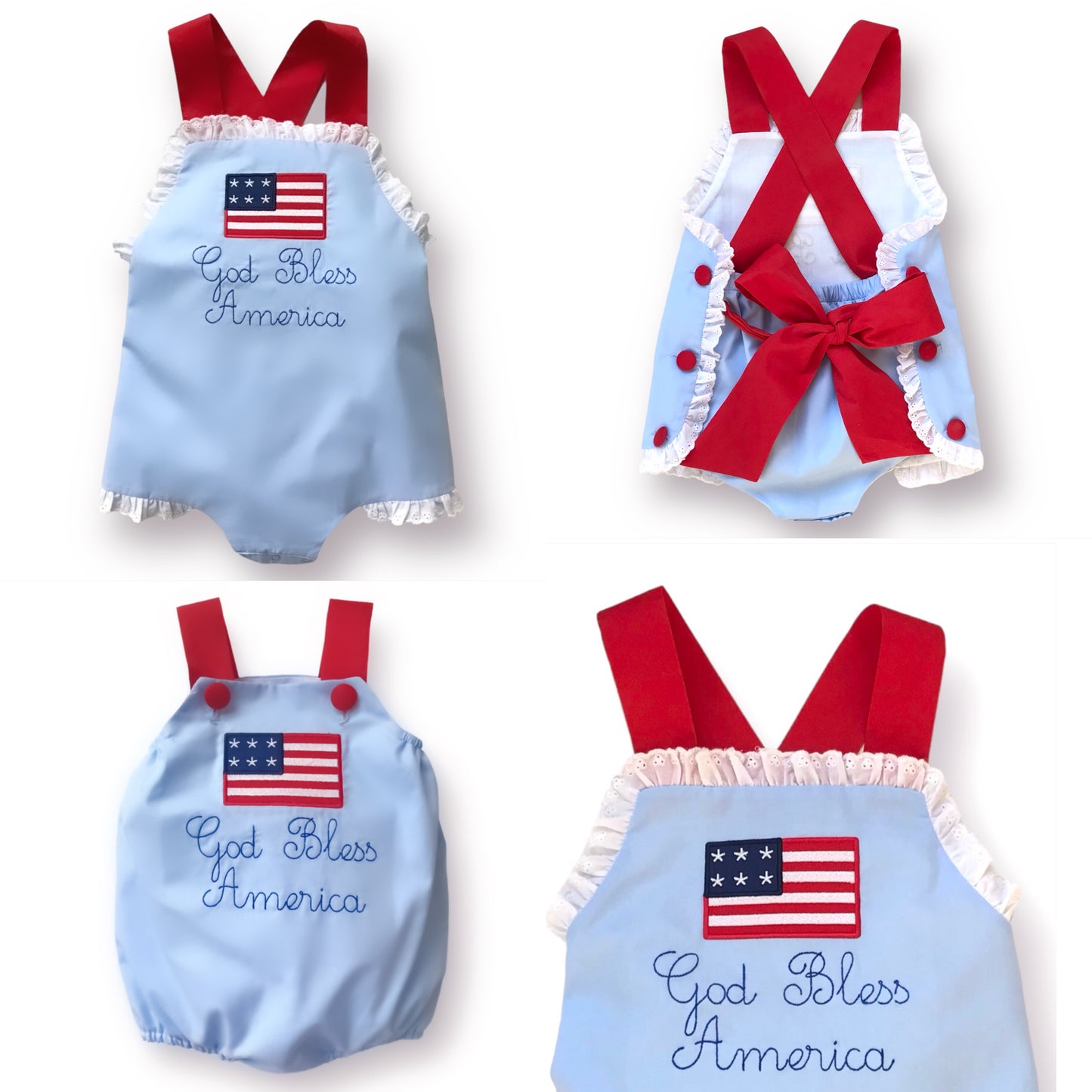 God Bless America Eyelet Ruffle Bow Back Sunsuit