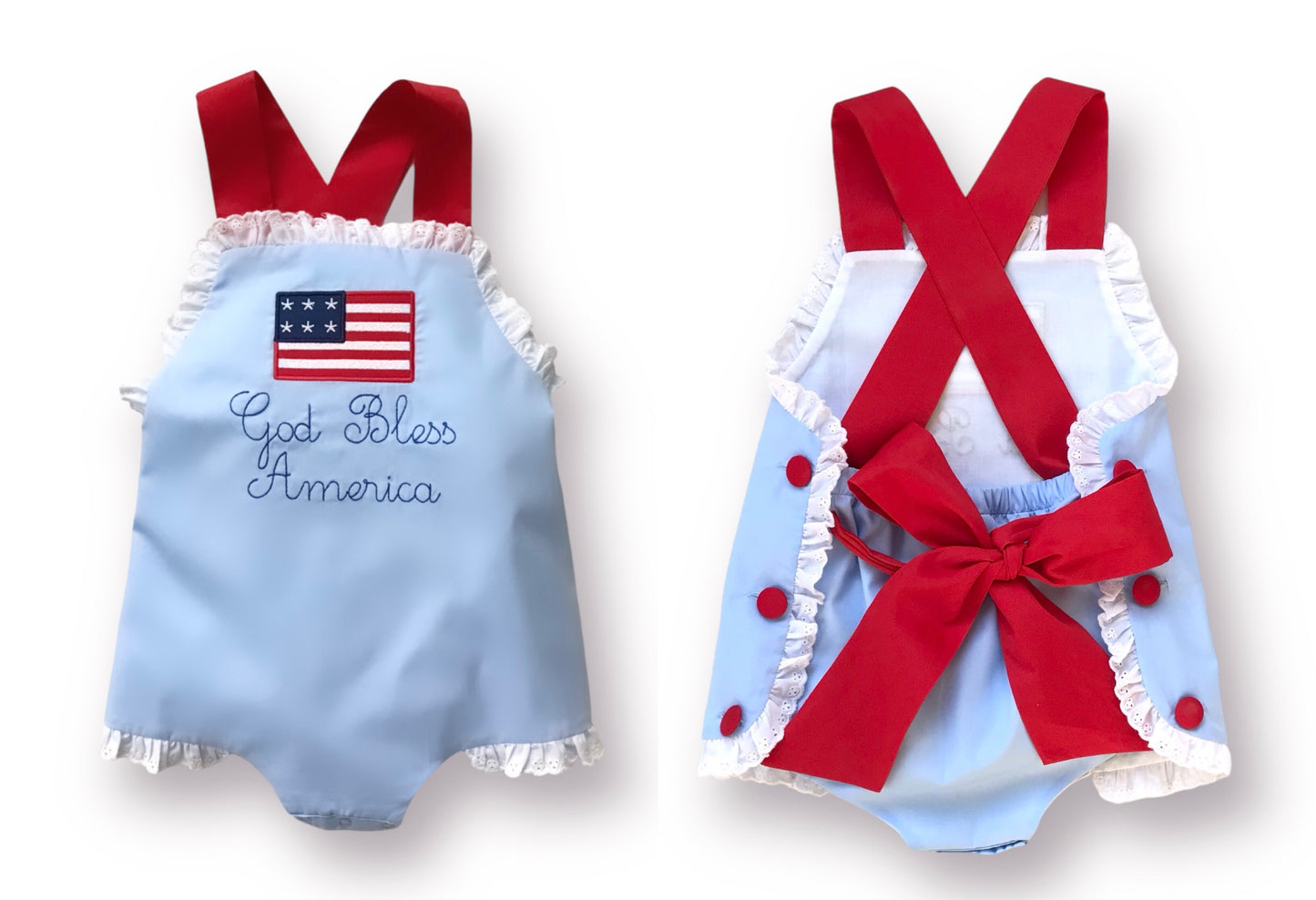 God Bless America Eyelet Ruffle Bow Back Sunsuit