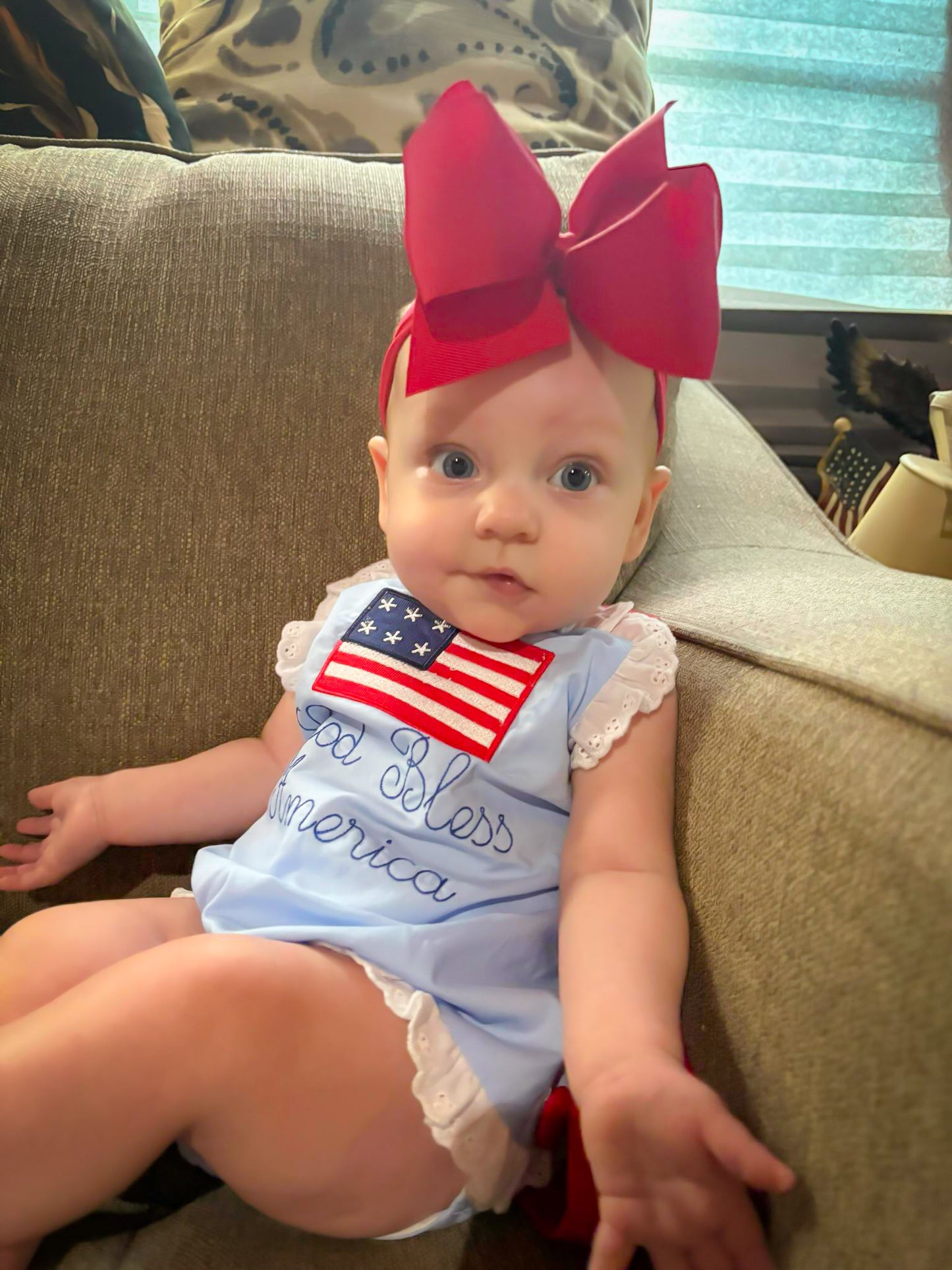God Bless America Eyelet Ruffle Bow Back Sunsuit