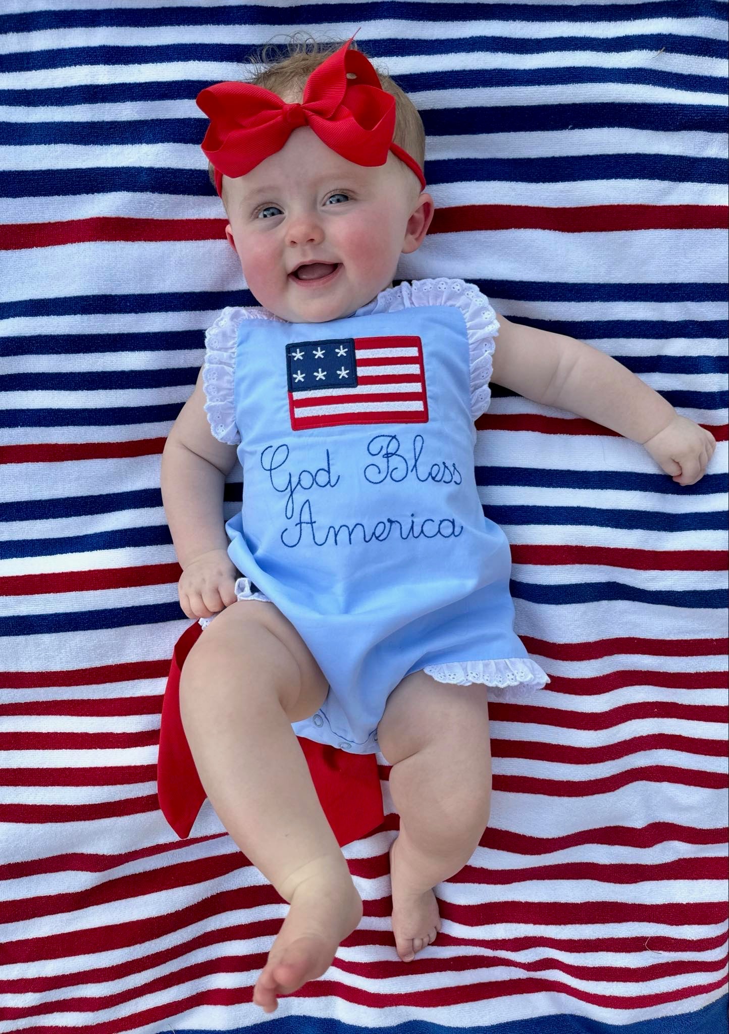God Bless America Eyelet Ruffle Bow Back Sunsuit