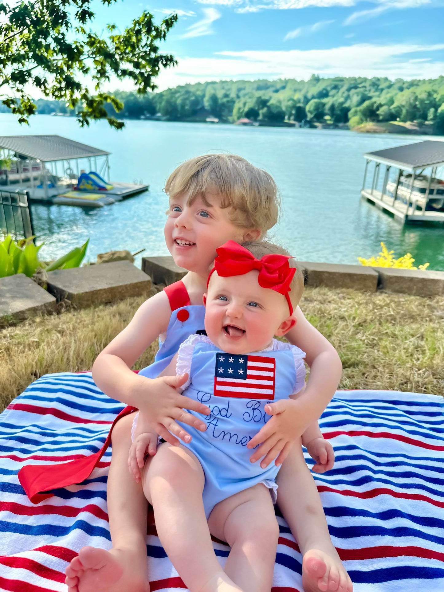 God Bless America Eyelet Ruffle Bow Back Sunsuit