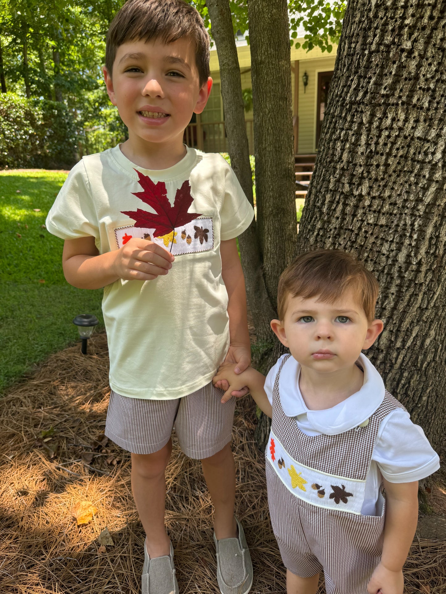 Autumn Acorn Smocked Shorts Set