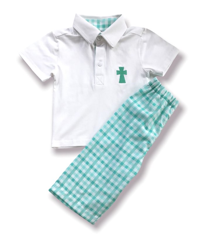Cross Polo and Mint Plaid Pants Set