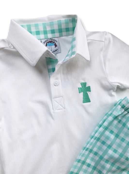Cross Polo and Mint Plaid Pants Set