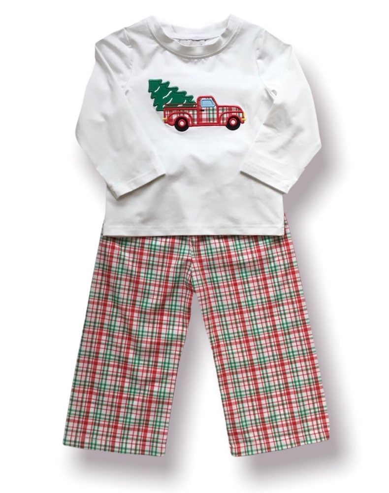 Christmas Plaid Truck Appliqué Pants Set