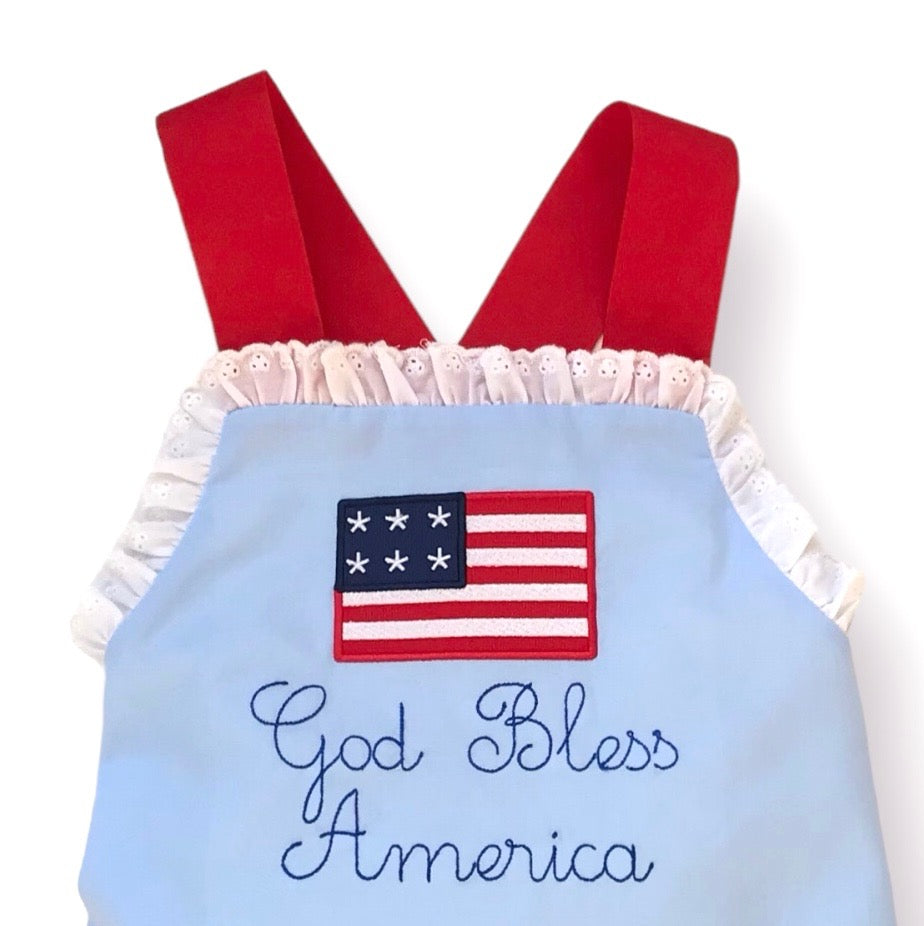 God Bless America Eyelet Ruffle Bow Back Sunsuit