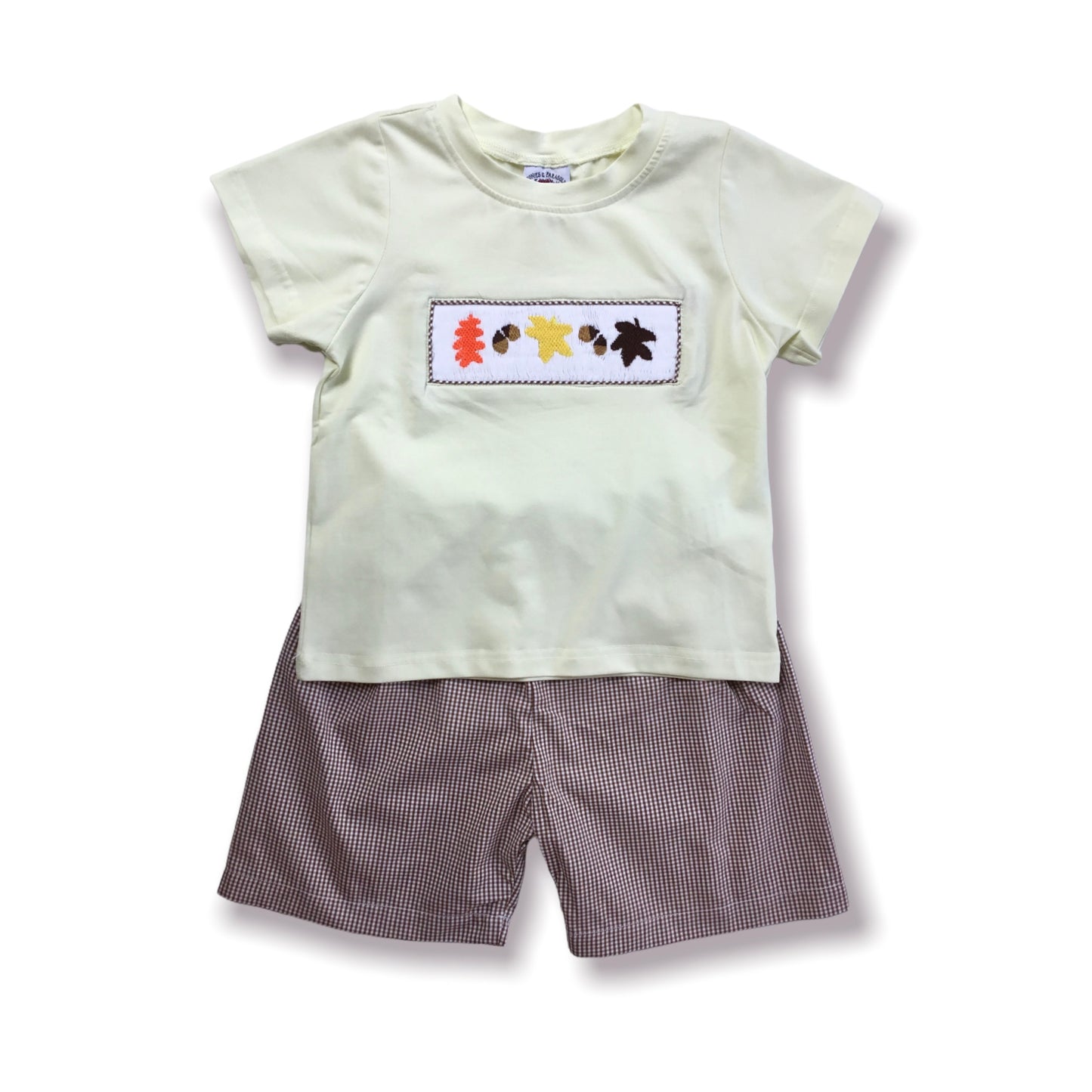 Autumn Acorn Smocked Shorts Set