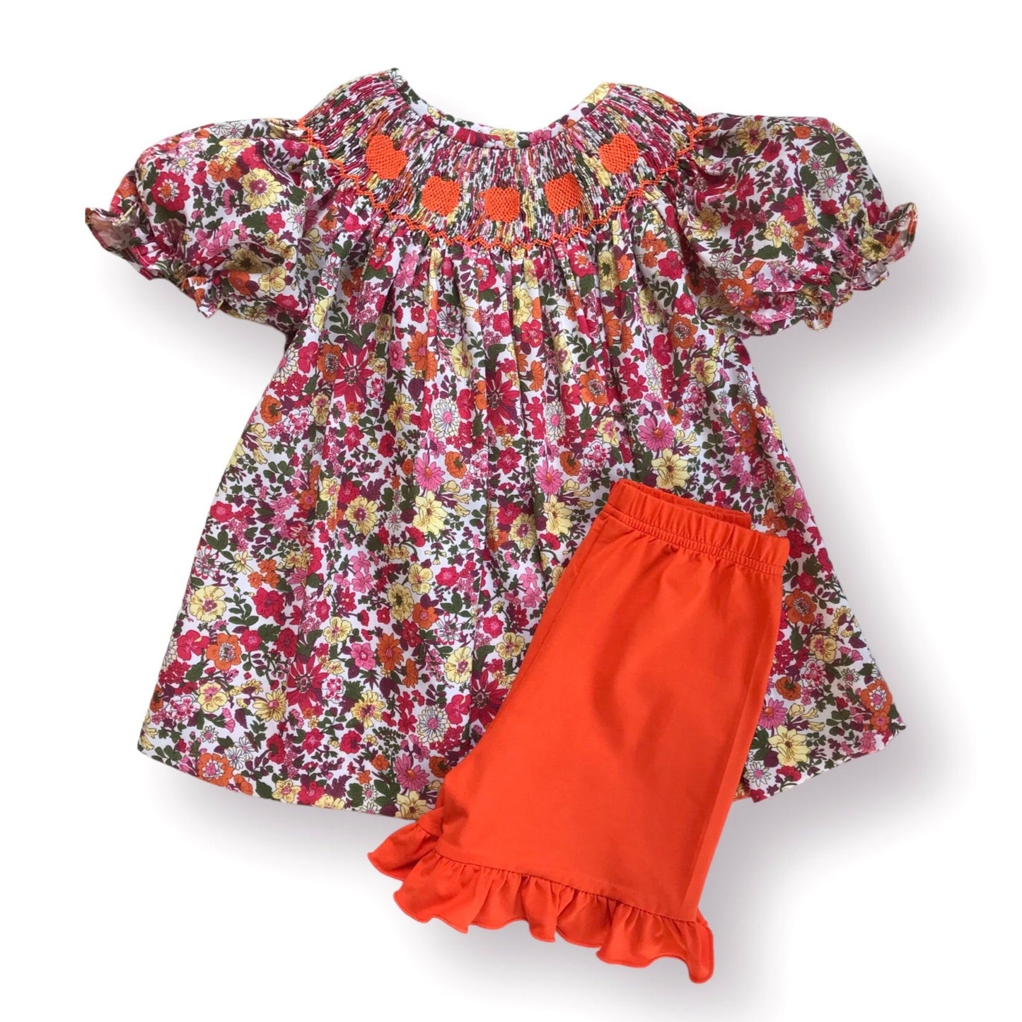 Harvest Pumpkin Smocked Shorts Set