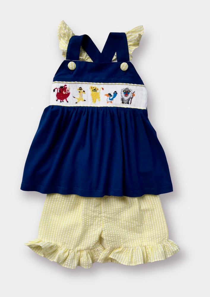 Safari Friends Smocked Top & Ruffle Shorts Set