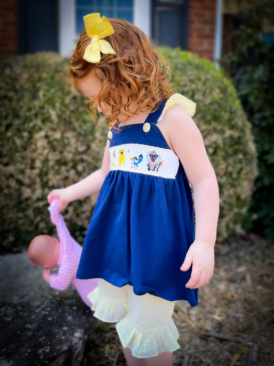 Safari Friends Smocked Top & Ruffle Shorts Set