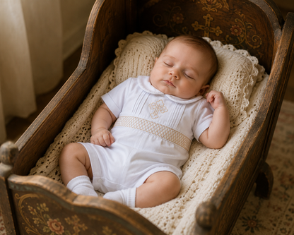 Orthodox Cross Smocked Baby Boy Shortall