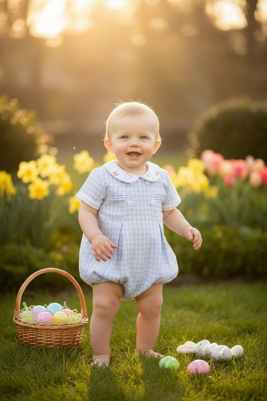 Spring Bunnies Blue Embroidered Bubble