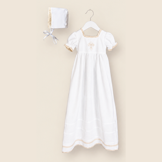 Orthodox Baptismal Infant Girl Gown & Bonnet