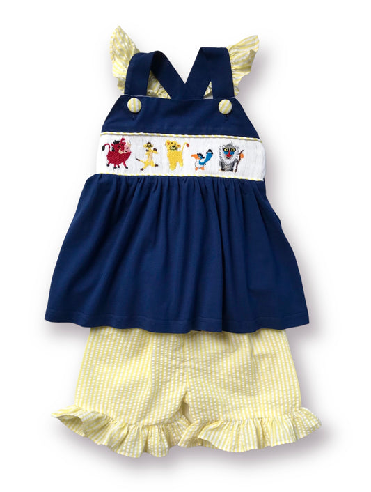 Safari Friends Smocked Top & Ruffle Shorts Set