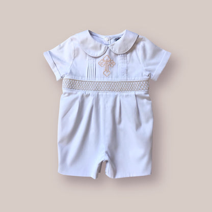 Orthodox Cross Smocked Baby Boy Shortall