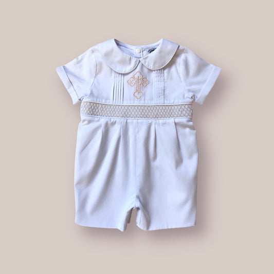 Orthodox Cross Smocked Baby Boy Shortall