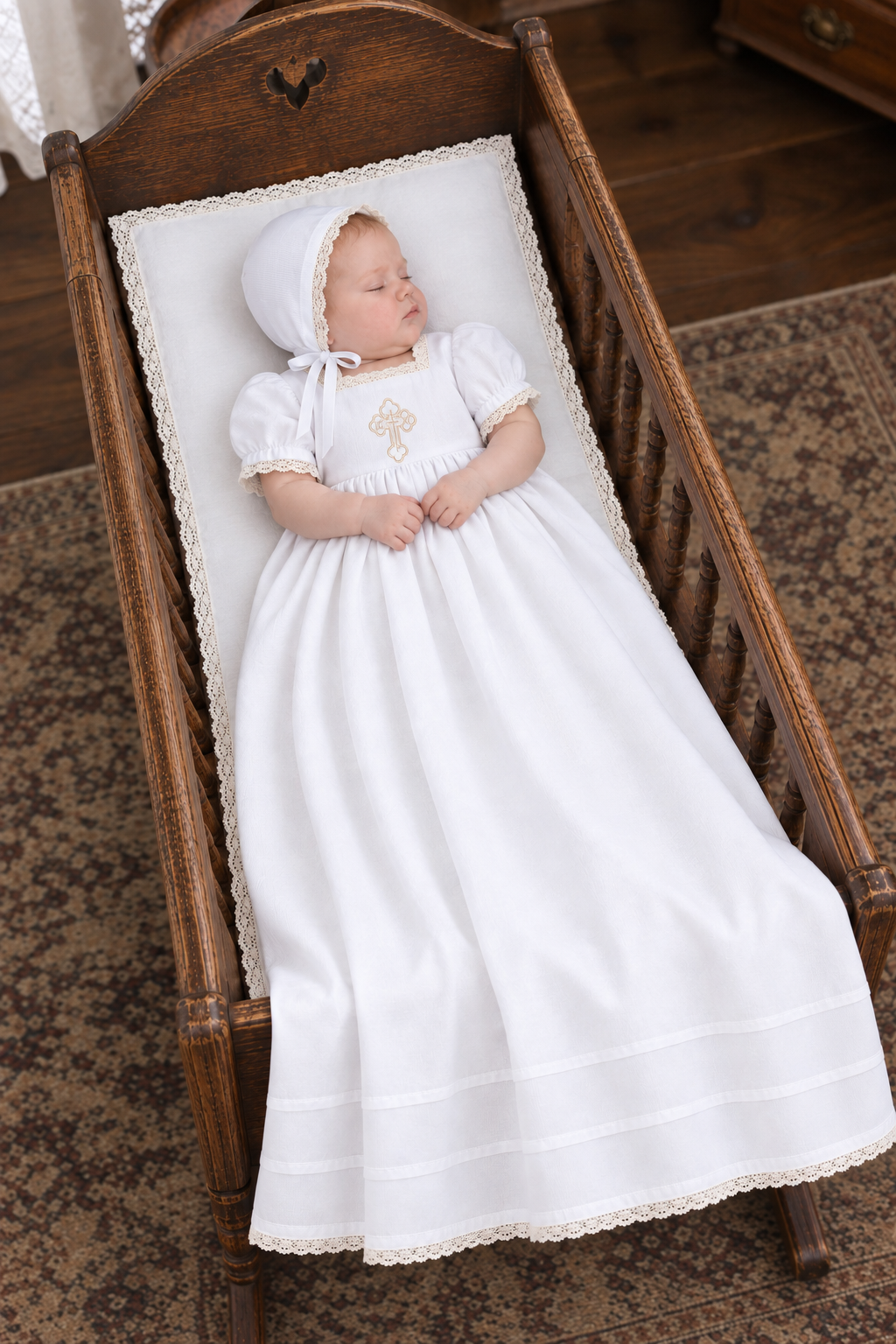 Orthodox Baptismal Infant Girl Gown & Bonnet