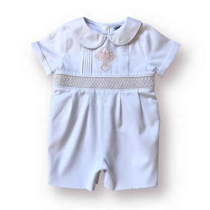 Orthodox Cross Smocked Baby Boy Shortall