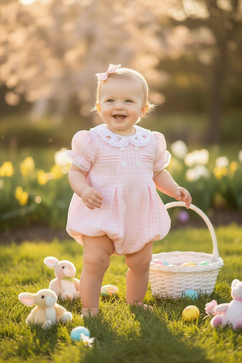Spring Bunnies Pink Embroidered Bubble