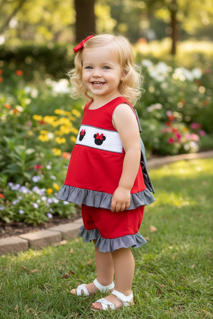 Miss Mouse Smocked Swing Top & Ruffle Shorts Set