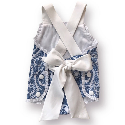 Blue Toile Easter Bow Back Sunsuit
