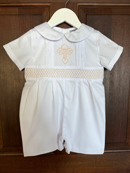 Orthodox Cross Smocked Baby Boy Shortall