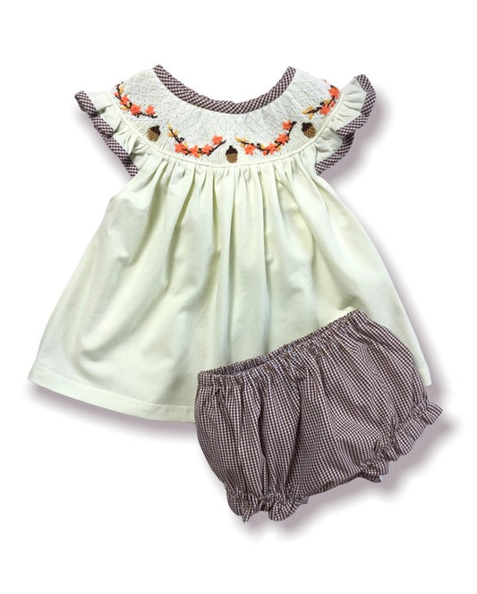 Autumn Acorn Smocked Bloomer Set