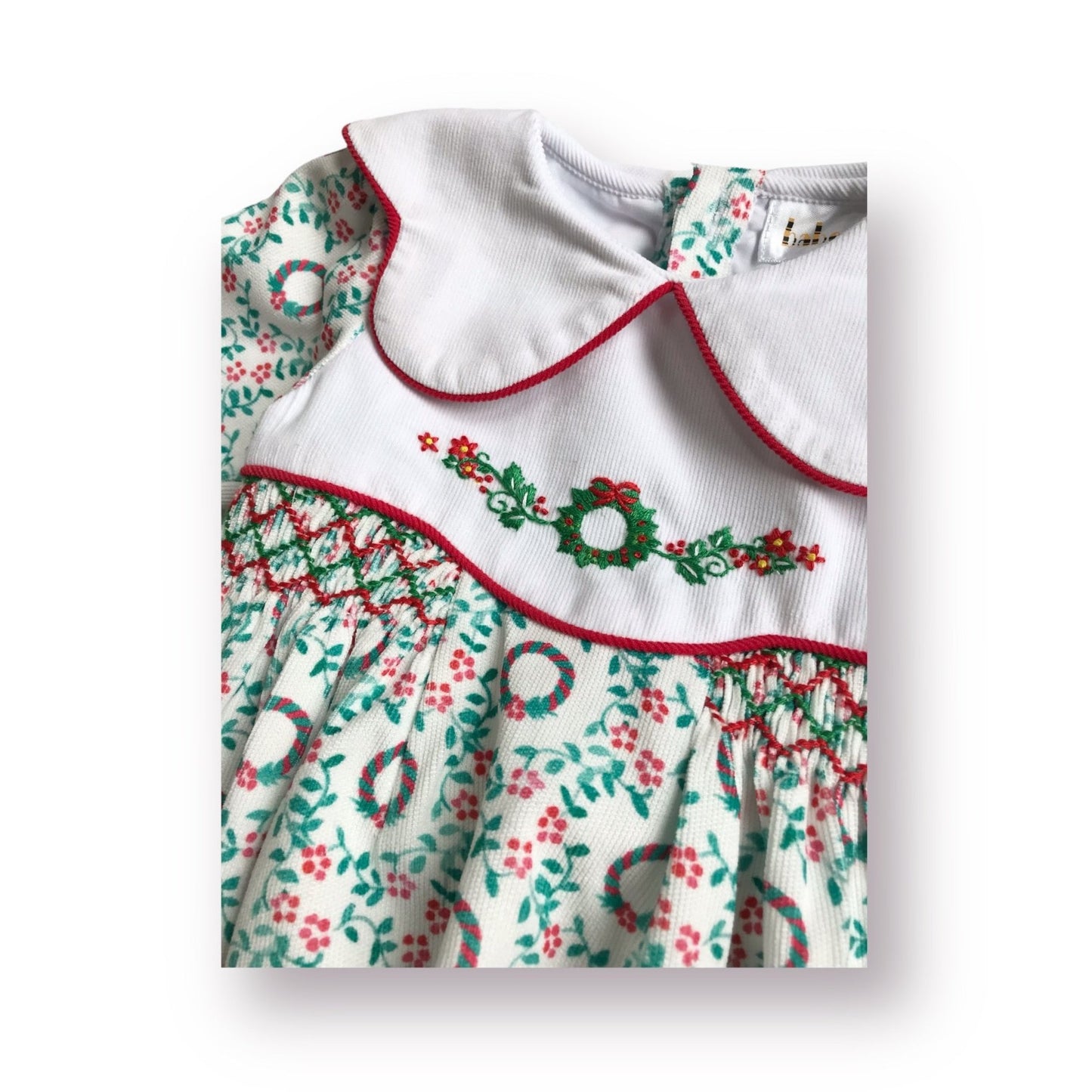 Long Sleeved Smocked Christmas Wreath Bubble