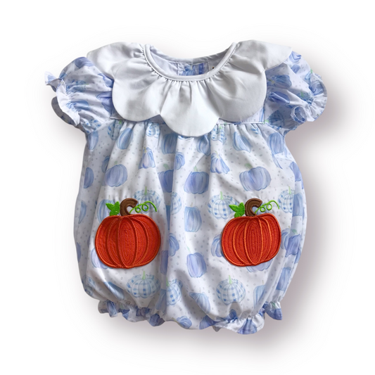 Blue Pumpkin Applique Scalloped Bubble