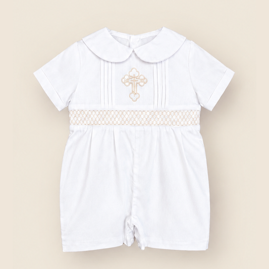 Orthodox Cross Smocked Baby Boy Shortall