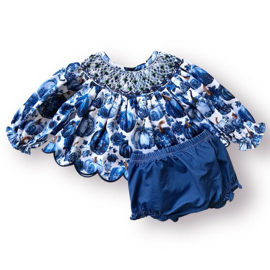 Blue Chinoiserie Pumpkins Bloomer Set