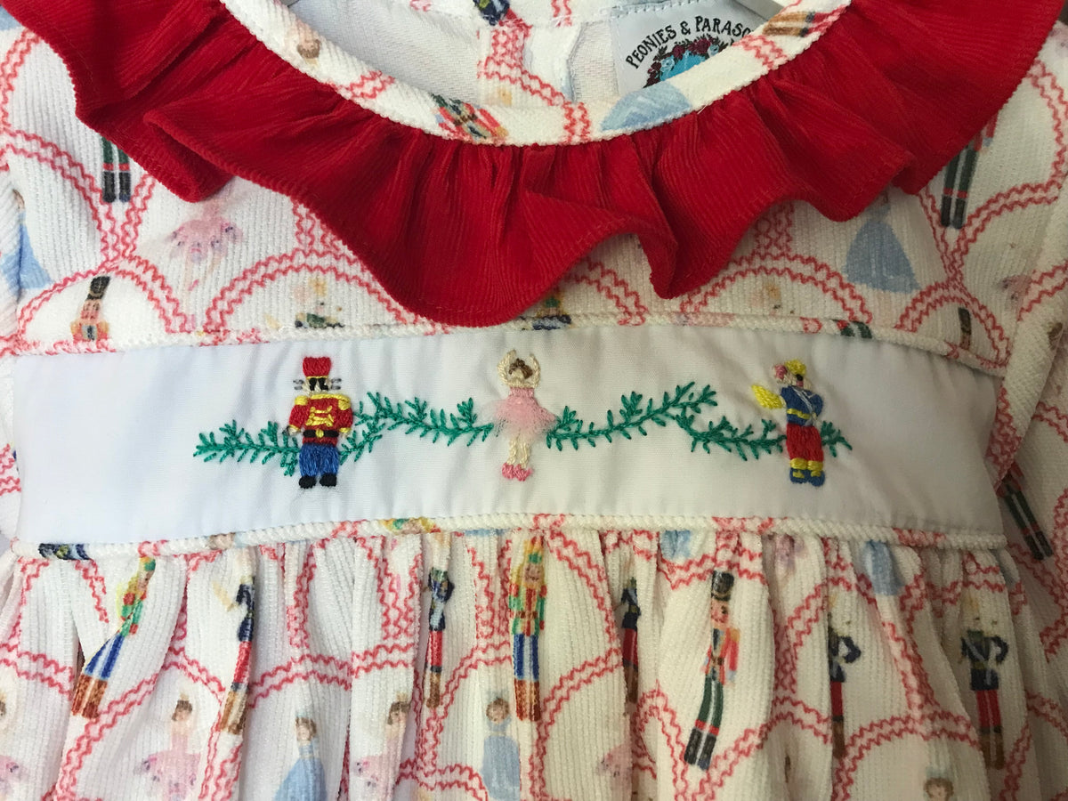 Corduroy Nutcracker Embroidered Christmas Dress