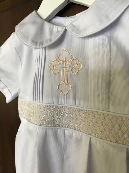 Orthodox Cross Smocked Baby Boy Shortall