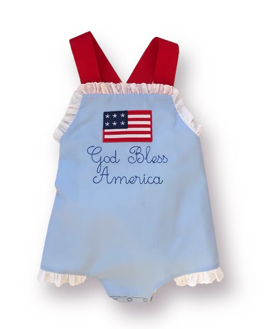 God Bless America Eyelet Ruffle Bow Back Sunsuit