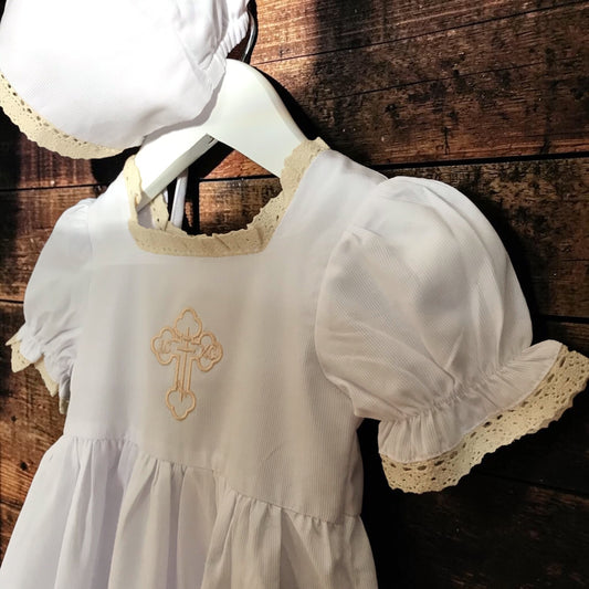 Orthodox Baptismal Infant Girl Gown & Bonnet