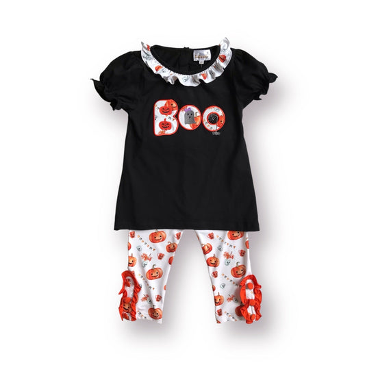 2-Pc Boo Applique Halloween Pants Set