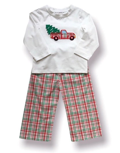 Christmas Plaid Truck Appliqué Pants Set