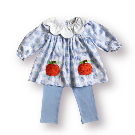 2-Pc Blue Pumpkin Applique Scalloped Pants Set