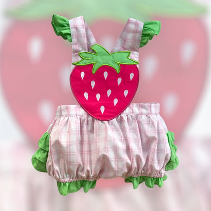 Strawberry Fields Applique Ruffle Bubble