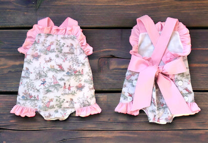 Hey Diddle Diddle Toile Ruffle Bow Back Sunsuit